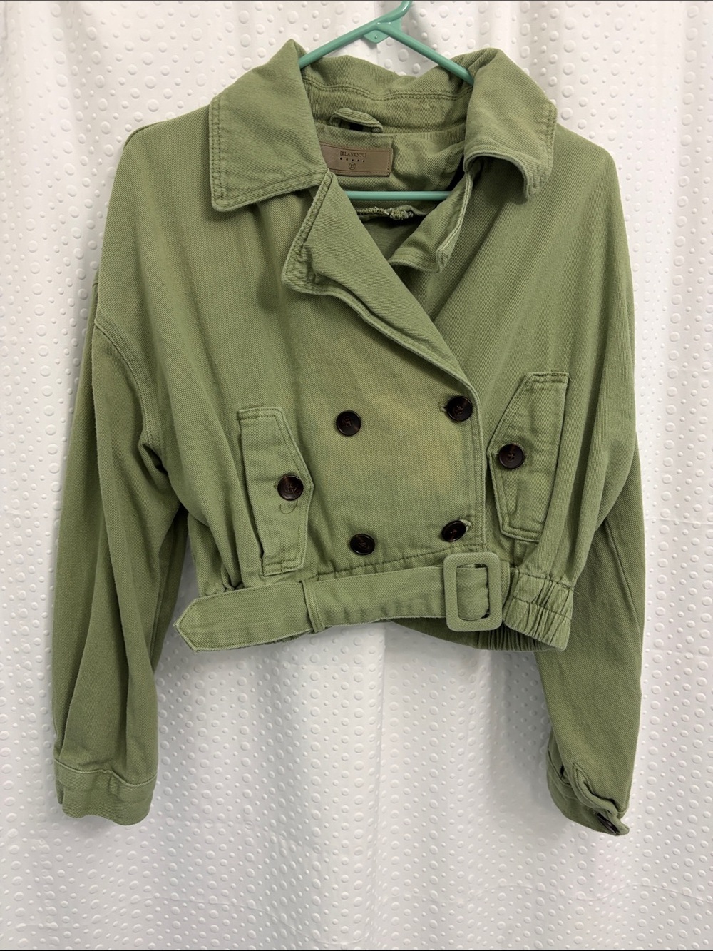 Blank NYC Cropped Double-Breasted Pea Coat in Olive